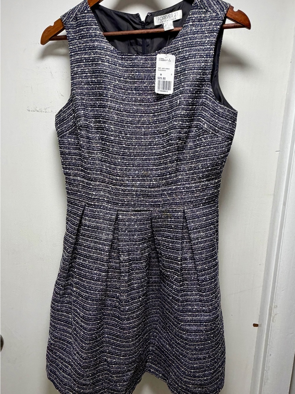 Forever 21 Navy and White Tweed Midi Fit-and-Flare Dress